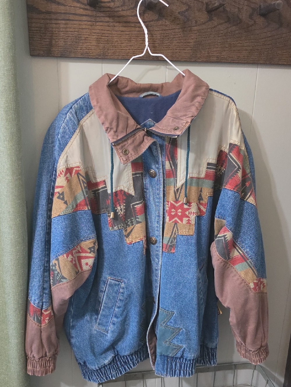 Men's Denim Southwestern Pattern Jacket - Blue & Brown